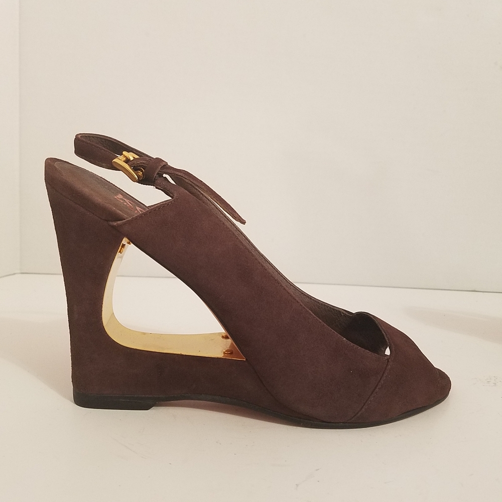 Michael Kors Suede Open Toe Sandal 8.5 Oren Wedge